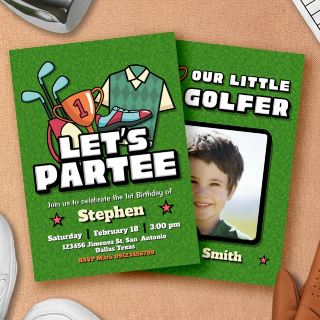 Convite de Aniversário de Golfe - Vamos Partee (Lets Partee - Golf Birthday Invitation)