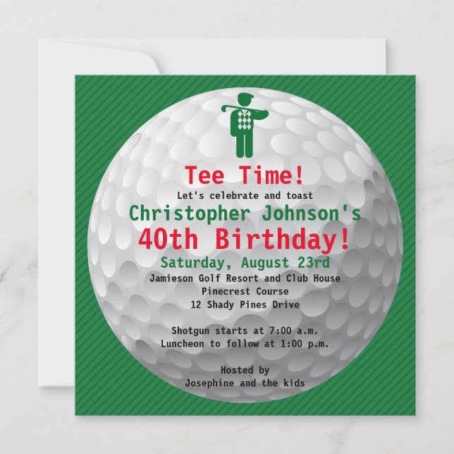 Convite de aniversário de Golfe Verde Dourado (Frente)