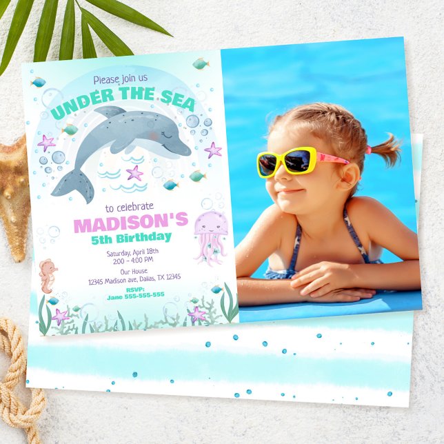 Convite de Aniversário de Golfinho Debaixo do Mar  (Criador carregado)