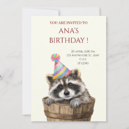 Convite de Aniversário de Guaxinim Fofo 