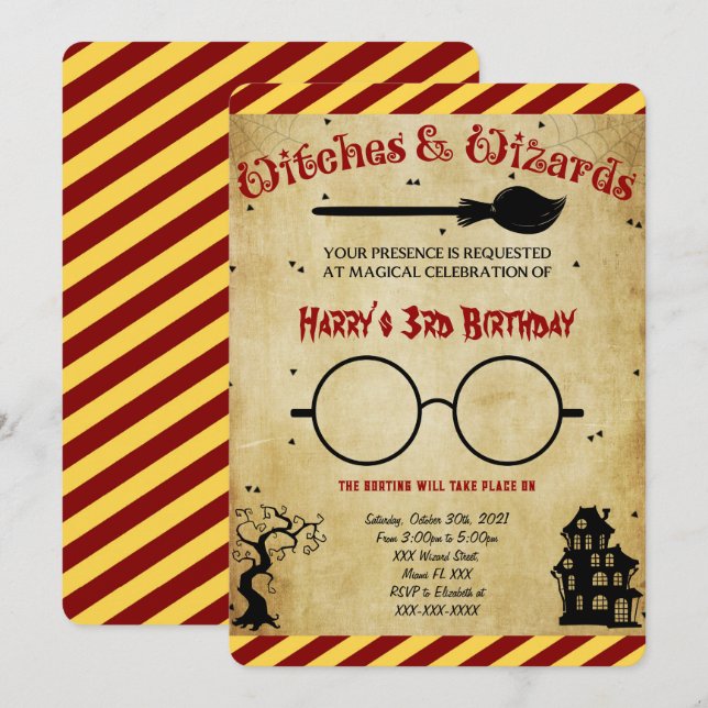 Convite de aniversário de Halloween (Frente/Verso)