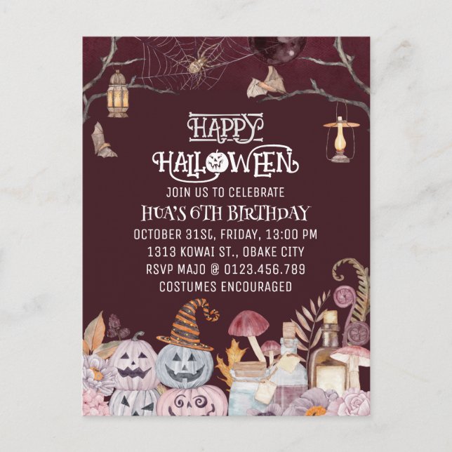 Convite de Aniversário de Halloween Assustador Fel (Frente)