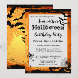 Convite de aniversário de Halloween Bats Spooky