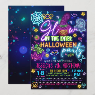 Convite de Aniversário de Halloween com Brilho no 