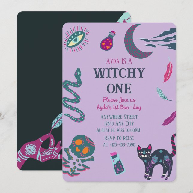 Convite de Aniversário de Halloween da Bruxa (Frente/Verso)