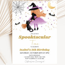 Convite de Aniversário de Halloween da Bruxa Roxa