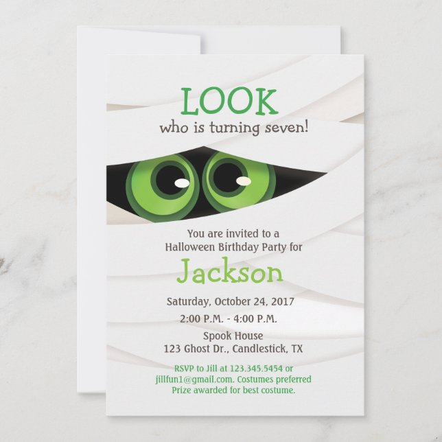 Convite de Aniversário de Halloween da Múmia (Frente)