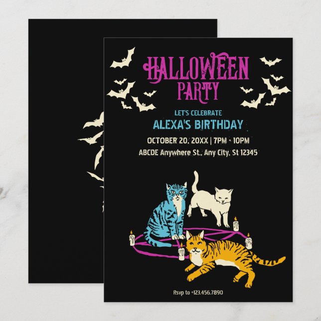 Convite de aniversário de halloween do culto de ga (Frente/Verso)