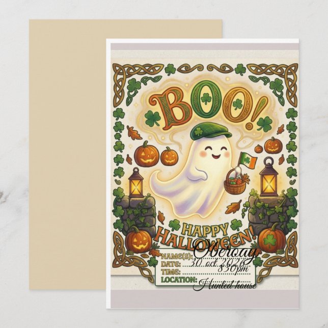 Convite de Aniversário de Halloween do Fantasma &  (Frente/Verso)