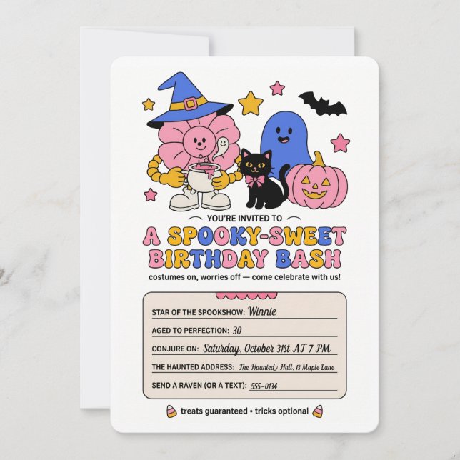 Convite de Aniversário de Halloween Doce e Assusta (Frente)