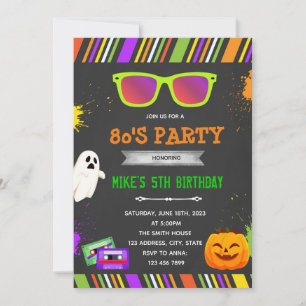 convite de aniversário de Halloween dos anos 80