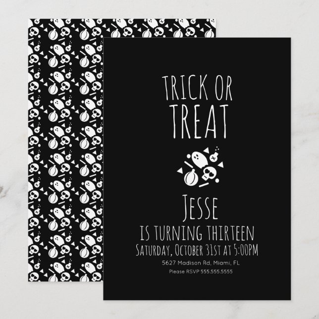 Convite de Aniversário de Halloween Fantasma Truqu (Frente/Verso)