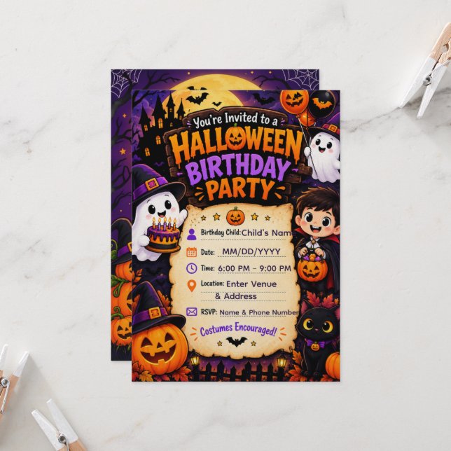 Convite de Aniversário de Halloween | Hallo Assust (Frente/Verso In Situ)