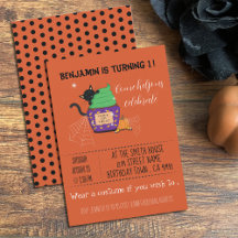 Convite de aniversário de Halloween laranja para c