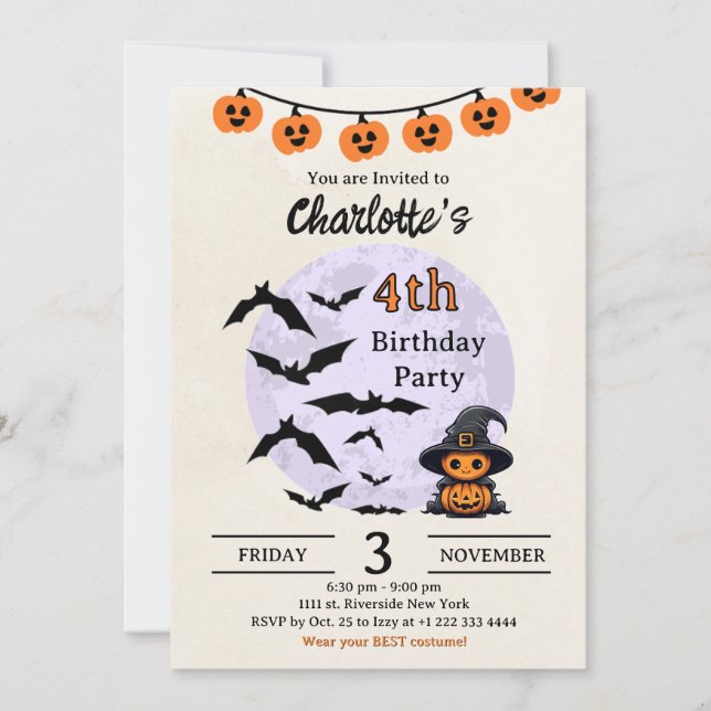 Convite de aniversário de Halloween para crianças (Frente)