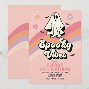 Convite de aniversário de Halloween retrô Groovy G