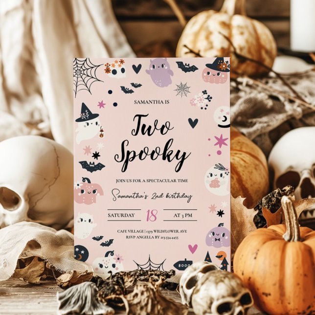 Convite de Aniversário de Halloween Rosa Assustado (Criador carregado)