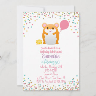 Convite de aniversário de Hamster Confetti Glitter