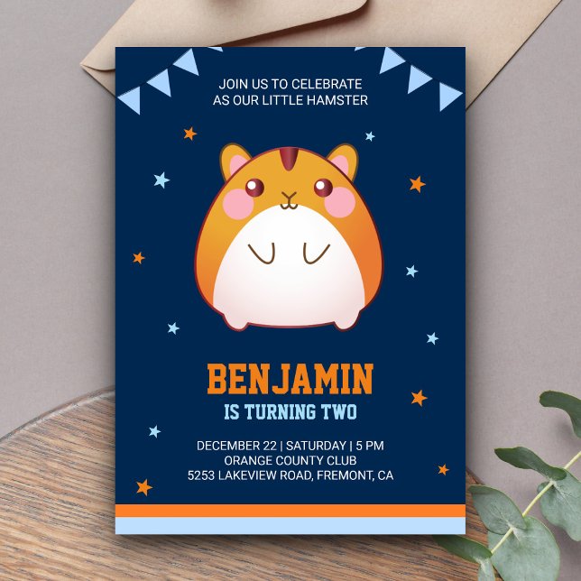 Convite de Aniversário de Hamster Fofo (Criador carregado)
