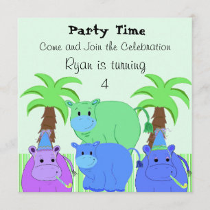 Convite de Aniversário de Hipopótamo na Selva