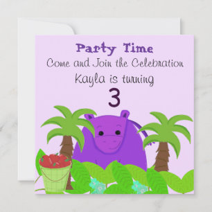 Convite de Aniversário de Hipopótamo Roxo