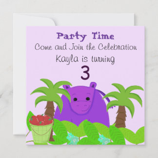 Convite de Aniversário de Hipopótamo Roxo
