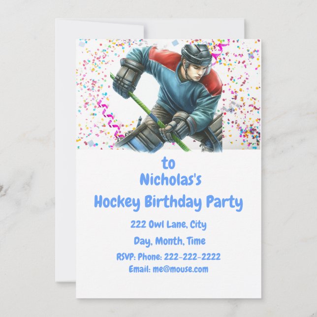 Convite de aniversário de Hockey Themed (Verso)