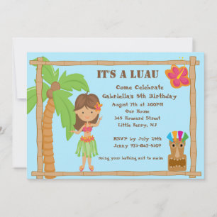 Convite de Aniversário de Hula Girl Luau