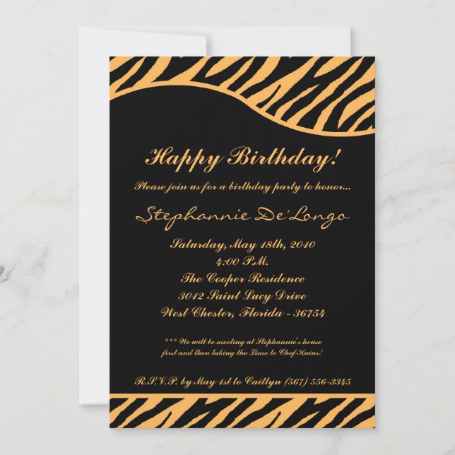convite de aniversário de Impressão de Tigre Preto (Frente)