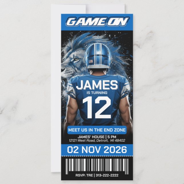 Convite de Aniversário de Ingresso de Futebol Azul (Frente)