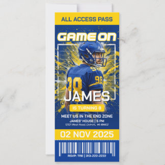 Convite de Aniversário de Ingresso de Futebol Azul