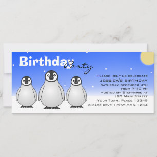 Convite de aniversário de inverno com Pinguins Be