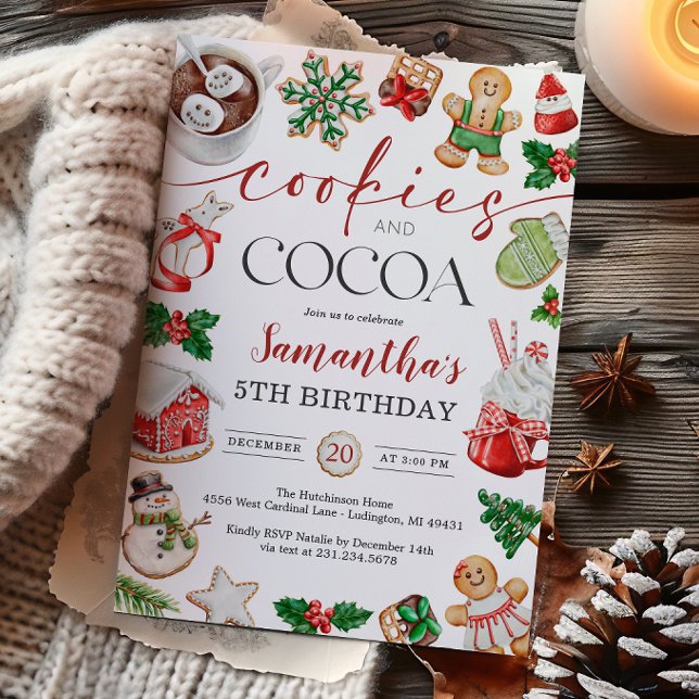 Convite de Aniversário de Inverno Cookies e Cacau (Cookies and Cocoa Winter Birthday Invitation
)