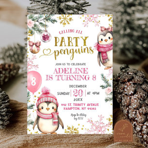 Convite de Aniversário de Inverno de Pinguins da F