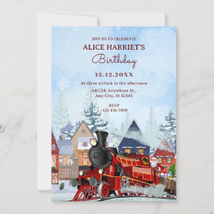 Convite de aniversário de inverno de trem de Natal