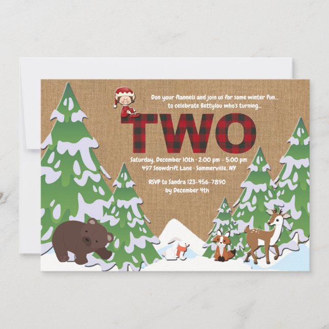 Convite de aniversário de inverno dois (Frente)