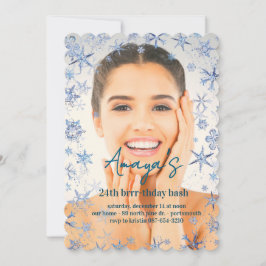 Convite de Aniversário de Inverno Flocos Quadro Ba