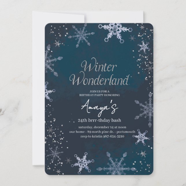 Convite de Aniversário de Inverno Moldura de Floco (Frente)