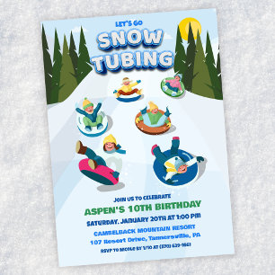 Convite de Aniversário de Inverno para Snow Tubing