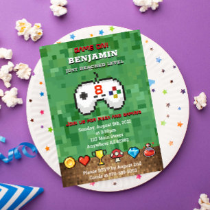 Convite de aniversário de Jogo Arcade de Nível Sup