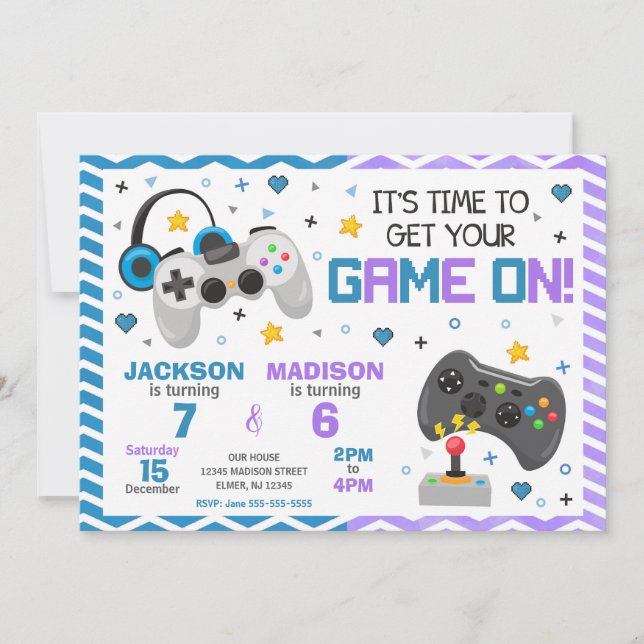 Convite de Aniversário de Jogo de Vídeo Conjunto | (Frente)