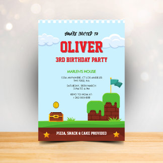 Convite de aniversário de jogo de vídeo infantil c