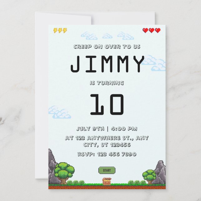 Convite de Aniversário de Jogo Pixel (Frente)