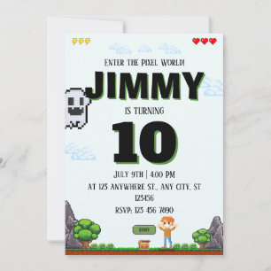 Convite de Aniversário de Jogo Pixel para Meninos