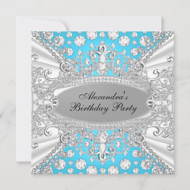 Convite de Aniversário de Jóias de Diamante Azul E (Frente)