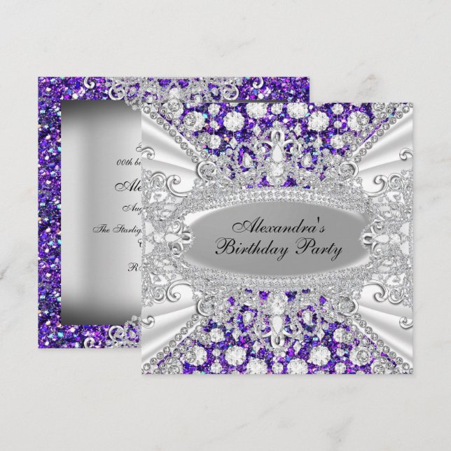 Convite de Aniversário de Jóias de Diamante Roxo E (Frente/Verso)