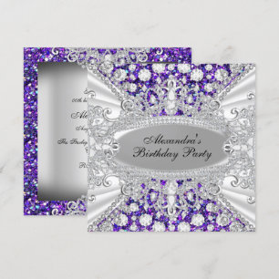 Convite de Aniversário de Jóias de Diamante Roxo E