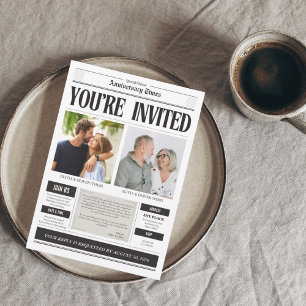 Convite de aniversário de jornal com foto personal