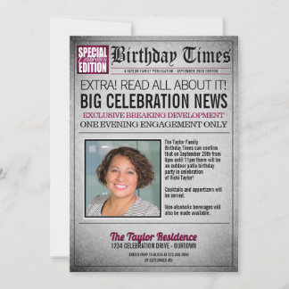 Convite de Aniversário de Jornal da Primeira Págin