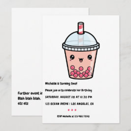 Convite de Aniversário de Kawaii Bubble Tea